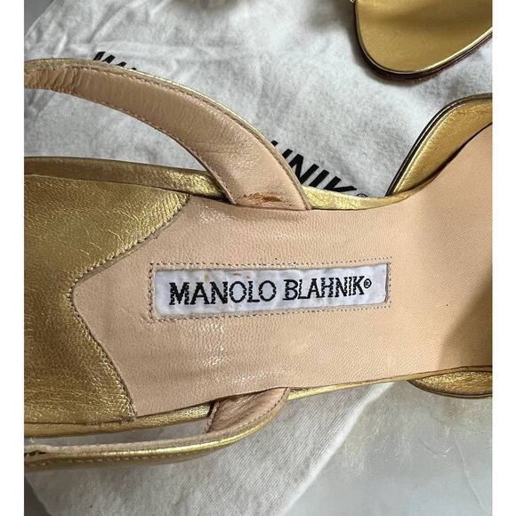 Vintage Manolo Blahnik Gold Slingback Heels - Picture 8 of 16